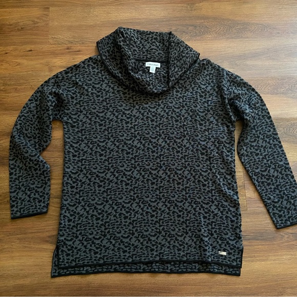 Calvin Klein Leopard Print Cowl Neck Long Sleeve Sweater - Picture 10 of 11